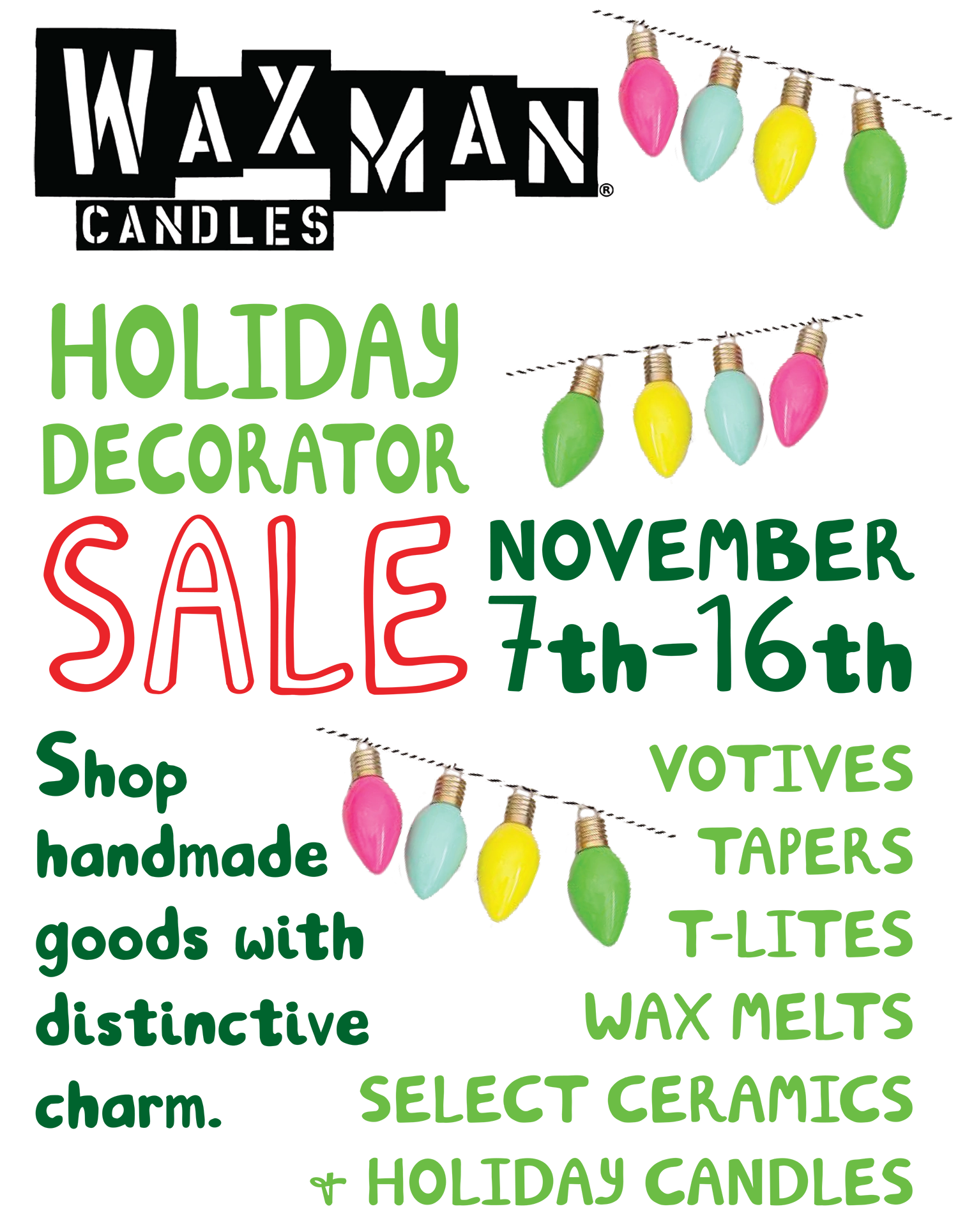 holiday decorator sale 11/7-11/16 shop handmade goods